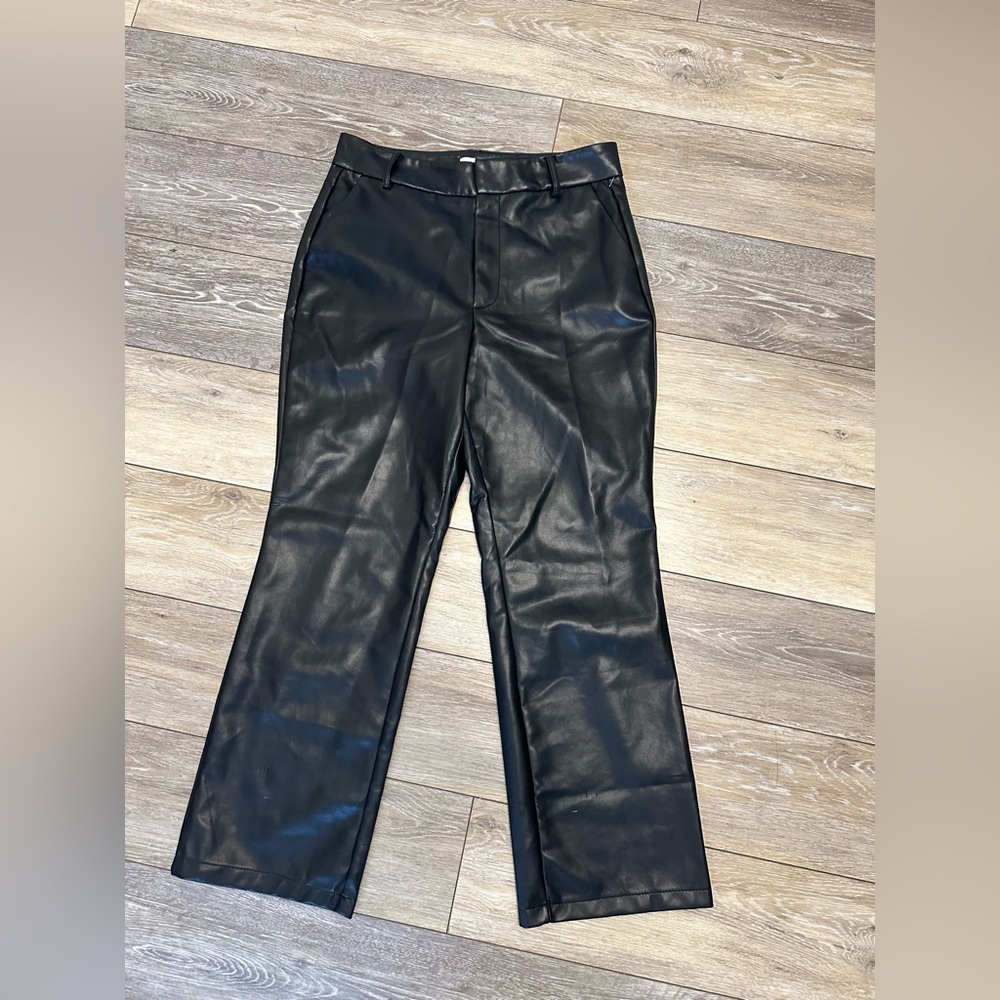 Avec Les Filles Black Faux Leather Straight Leg Pants